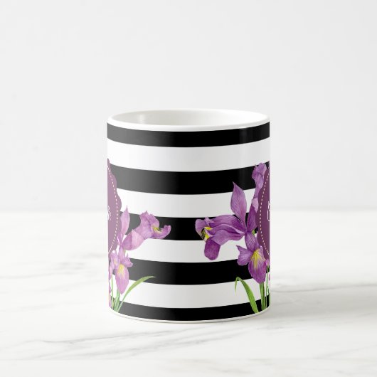 Waterverf Paars Iris Black White Stripes Pattern Koffiemok (Center)