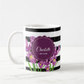 Waterverf Paars Iris Black White Stripes Pattern Koffiemok (Links)