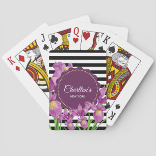 Waterverf Paars Iris Black White Stripes Pattern Pokerkaarten