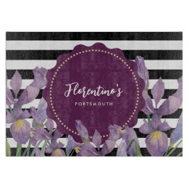 Waterverf Paars Iris Black White Stripes Pattern Snijplank