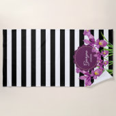 Waterverf Paars Iris Black White Stripes Pattern Strandlaken (Voorkant)