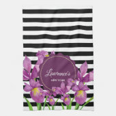 Waterverf Paars Iris Black White Stripes Pattern Theedoek (Verticaal)