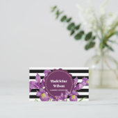 Waterverf Paars Iris Black White Stripes Pattern Visitekaartje (Staand voorkant)