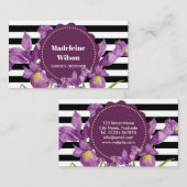 Waterverf Paars Iris Black White Stripes Pattern Visitekaartje (Voorkant / Achterkant)