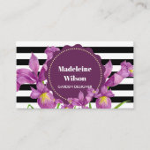 Waterverf Paars Iris Black White Stripes Pattern Visitekaartje (Voorkant)