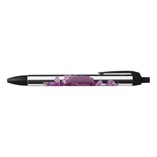 Waterverf Paars Iris Black White Stripes Pattern Zwarte Inkt Pen (Bovenkant)
