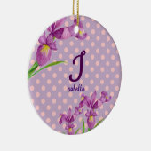 Waterverf Paars Iris Botanisch Floral Monogram Keramisch Ornament (Rechts)
