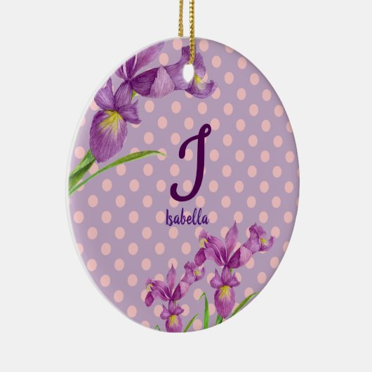 Waterverf Paars Iris Botanisch Floral Monogram Keramisch Ornament (Rechts)