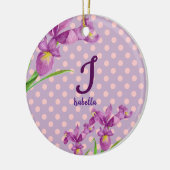 Waterverf Paars Iris Botanisch Floral Monogram Keramisch Ornament (Links)