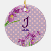 Waterverf Paars Iris Botanisch Floral Monogram Keramisch Ornament (Achterkant)