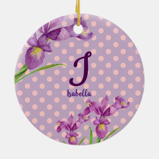 Waterverf Paars Iris Botanisch Floral Monogram Keramisch Ornament (Achterkant)