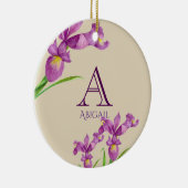 Waterverf Paars Iris Botanisch Floral Monogram Keramisch Ornament (Rechts)