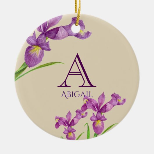 Waterverf Paars Iris Botanisch Floral Monogram Keramisch Ornament (Voorkant)