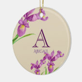 Waterverf Paars Iris Botanisch Floral Monogram Keramisch Ornament (Links)