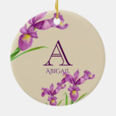 Waterverf Paars Iris Botanisch Floral Monogram Keramisch Ornament (Achterkant)