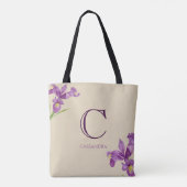 Waterverf Paars Iris Botanisch Floral Monogram Tote Bag (Achterkant)