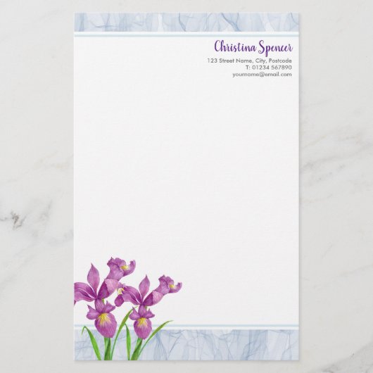 Waterverf Paars Iris botanische flora Organza Briefpapier (Voorkant)