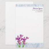 Waterverf Paars Iris botanische flora Organza Briefpapier (Voorkant / Achterkant)