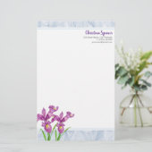 Waterverf Paars Iris botanische flora Organza Briefpapier (Staand voorkant)