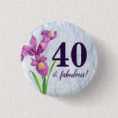 Waterverf Paars Iris botanische flora Organza Ronde Button 3,2 Cm (Voorkant)
