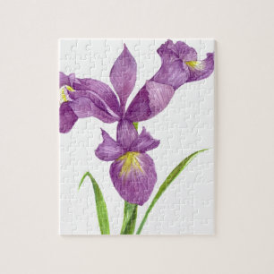 Waterverf Paars Iris Botanische Floral Art Legpuzzel