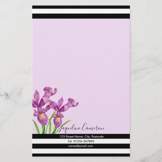 Waterverf Paars Iris Botanische illustratie Briefpapier (Voorkant)