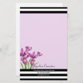 Waterverf Paars Iris Botanische illustratie Briefpapier (Voorkant / Achterkant)