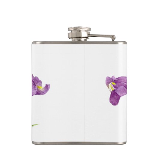 Waterverf Paars Iris Botanische illustratie Heupfles (Achterkant)