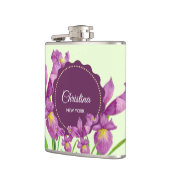 Waterverf Paars Iris Botanische illustratie Heupfles (Links)