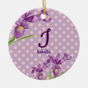 Waterverf Paars Iris Floral monogram Keramisch Ornament