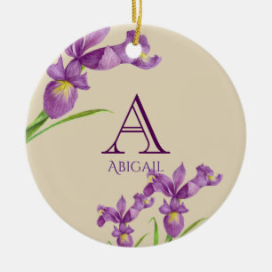 Waterverf Paars Iris Floral monogram Keramisch Ornament