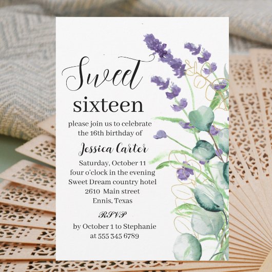 Waterverf Paars lavender Eucalyptus Sweet 16 Kaart