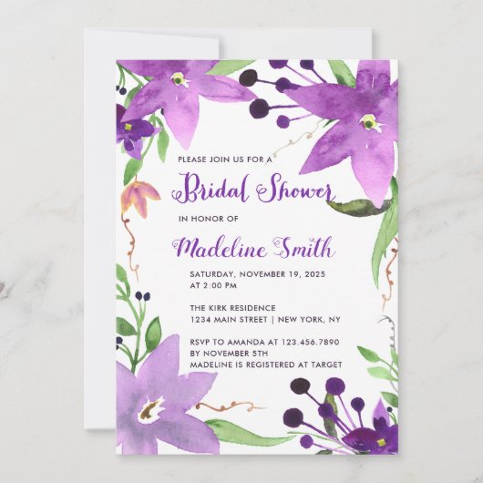 Waterverf paars lijst vrijgezellenfeest kaart (Voorkant)