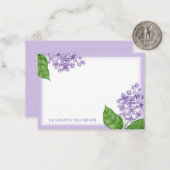 Waterverf Paars Lilacs en Persoonlijke naam Notitiekaartje (Voorkant / Achterkant in situ)
