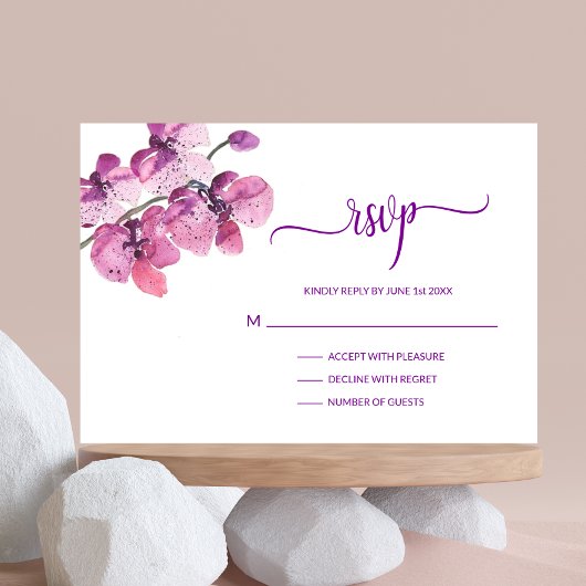 Waterverf Paars orchidee RSVP Weddenschap Invoegen