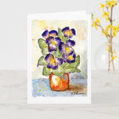 Waterverf Paars Pansies Kaart (Gele Bloem)
