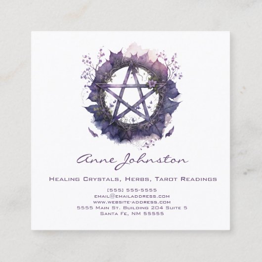 Waterverf Paars Pentagram Wreath Vierkante Visitekaartje (Achterkant)