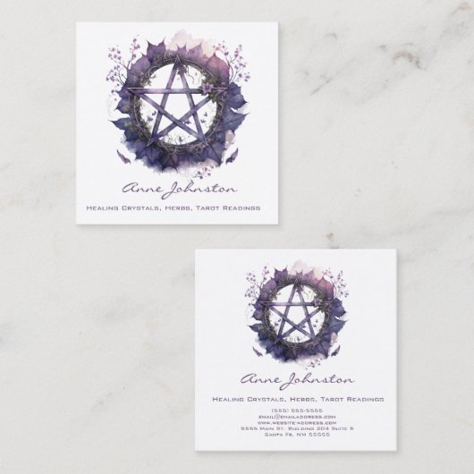 Waterverf Paars Pentagram Wreath Vierkante Visitekaartje (Voorkant / Achterkant)