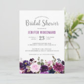 Waterverf Paars Plum Floral Boho Vrijgezellenfeest Kaart (Staand voorkant)