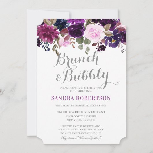 Waterverf Paars Plum Floral Boho Vrijgezellenfeest Kaart (Voorkant)