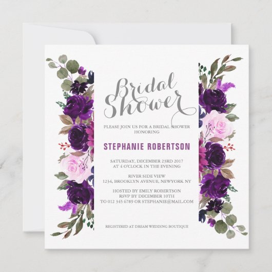 Waterverf Paars Plum Floral Boho Vrijgezellenfeest Kaart (Voorkant)