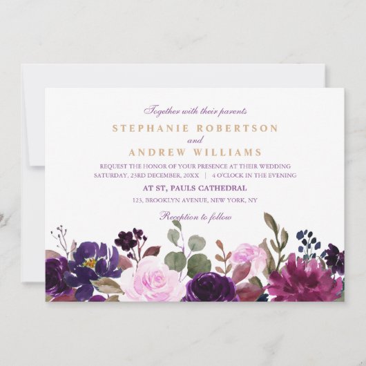 Waterverf Paars Plum Floral Rustic Boho Kaart (Voorkant)