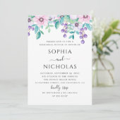 Waterverf paars roze florale repetitie diner kaart (Staand voorkant)