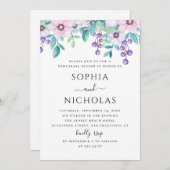 Waterverf paars roze florale repetitie diner kaart (Voorkant / Achterkant)