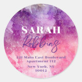 Waterverf Paars Roze Ronde Retouradres Sticker (Voorkant)