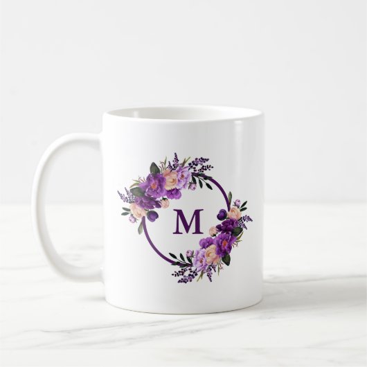 Waterverf Paars Ultra Violet Floral Monogram Koffiemok (Links)