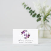 Waterverf Paars Ultra Violet Floral Monogram Visitekaartje (Staand voorkant)