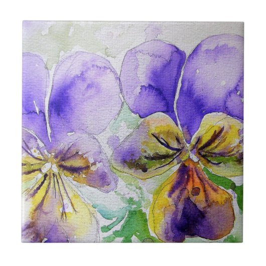 Waterverf Paars Viola Pansy Floral Ceramic Tile Tegeltje (Voorkant)