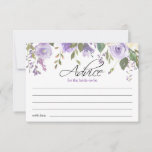 Waterverf Paars Violet Floral Vrijgezellenfeest Advieskaart<br><div class="desc">Eenvoudig elegant bloemetvormig bouquetontwerp in waterverf (waterverf) groen groen,  lavender,  paars,  violet,  lila,  wazige roze,  perzik,  witte rozen/pony op witte achtergrond en zwarte letters. Fijne trouwdag,  ADVICE CARDS voor dat lente- of zomerthema. Zie overeenkomende collecties voor meer objecten!</div>