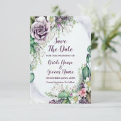 Waterverf Paars voor groene olievlekken voor bruil Save The Date (Staand voorkant)